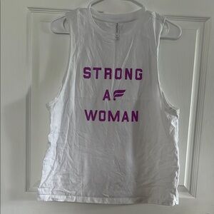 Fabletics White Sleeveless Top with Pink Print